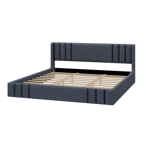 VilroCaz King Size Linen Upholstered Platform Bed Frame with Thick Fabric Headboard, No Box Spring Needed (Gray-6.17, King) - color: Gray-6.17, size: King