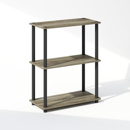 Furinno Turn-N-Tube Book Shelf, 3-Tier Bookshelf, Bookcase with Multipurpose Compact Display Rack, 11.6 x 23.6 x 29.6, for Living Room, Bedroom, Home Office, French Oak/Black - color: French Oak/Black, size: 3-Tier Round Tube