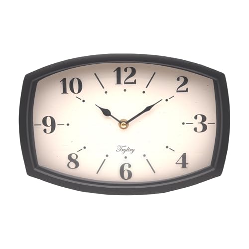 Small Wall Clock Silent Retro Rectangular Clock Black Rectangle | Metal wall clocks battery operated Old Design Style for Kitchen, Living Room or Office - color: Black