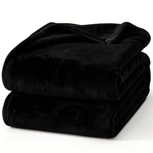 Hansleep Throw Black Fleece Blanket, Soft Flannel Bed Blanket | Fuzzy Cozy Blanket 50x60 Inches, Multi-use for Bed, Sofa, Couch, Travel, Camping, All Season Warm Lightweight Cover - color: Black, size: Throw (50x60 Inches)