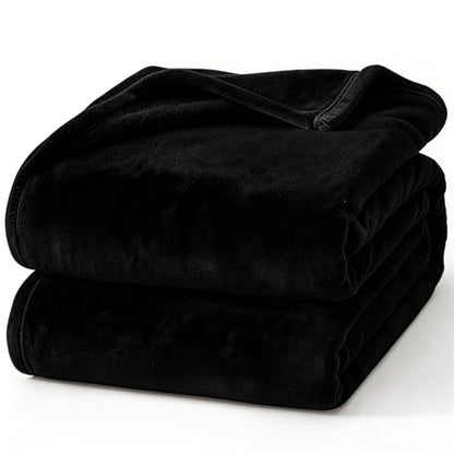 Hansleep Queen Black Fleece Blanket, Soft Flannel Bed Blanket | Fuzzy Cozy Blanket 90x90 Inches, Multi-use for Bed, Sofa, Couch, Travel, Camping, All Season Warm Lightweight Cover - color: Black, size: Queen (90x90 Inches)