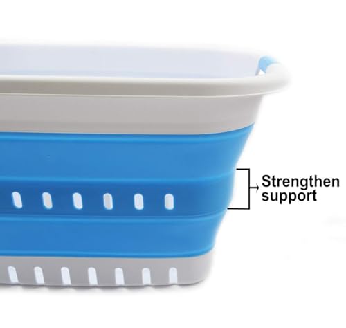 SAMMART 37L (9.77 gallon) Collapsible Plastic Laundry Basket - Foldable Pop Up Storage Container/Organizer - Space Saving Hamper/Basket (1, White/Marine Blue) - color: White/Marine Blue