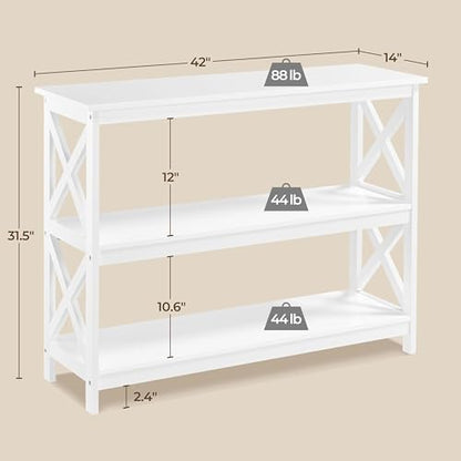 Yaheetech 42"L White Console Table 3-Tier Narrow X-Frame Open Storage Shelf | Sofa Table for Entryway, Hallway and Living Room, Slim 14" Depth, Powder-Coated MDF, 88 lb Top Load, Easy Assembly - color: White