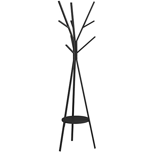HOME BI Coat Rack Hat Stand Free Standing Display Hall Tree Metal Hat Hanger Garment Storage Holder with 9 Hooks for Clothes Hats and Scarves in Black,17.72" Wx17.72 Dx70.87 H (Black) - color: Black