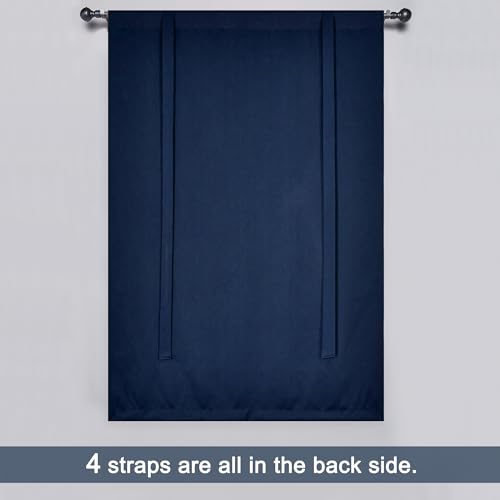 Kitchen Window Curtains - Farmhouse Rod Pocket Adjustable Tie Up Shade Window Treatment Roman Curtain for Cafe -34" Width x 54" Length,Navy,1 Panel - color: Navy Blue, size: 34"W x 54"H