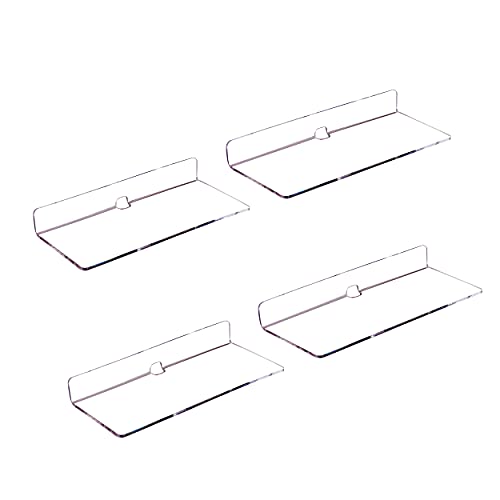 4 PCS Clear Small Acrylic Floating Wall Shelves,9 Inch Adhesive Display Shelf for Nintendo Switch/Smart Speaker/Security Cameras/Action Figures,No Damage Expand Wall Space - color: Clear With Adhesive Tape and Screws