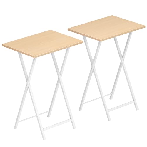 HOOBRO Folding TV Tray Tables, Set of 2 Side Table for Small Space, Industrial Snack Tables for Eating at Couch, Stable Metal Frame, Easy Assembly, Space Saving, Natural and White WN25BZ01 - color: Natural + White