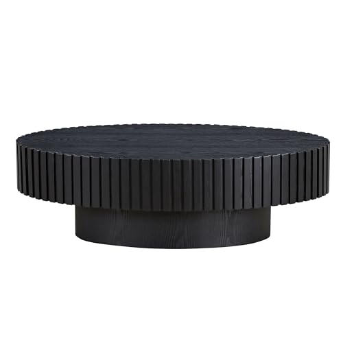 JUSTONE 43.31 Inch Black Oval Coffee Table, Farmhouse Wood Farmhouse Style with Handcrafted Relief & Circle Drum Design for Living Room & Apartments, 43.31x13.78 Inches (Black) - color: 43.3'' Oval - Black