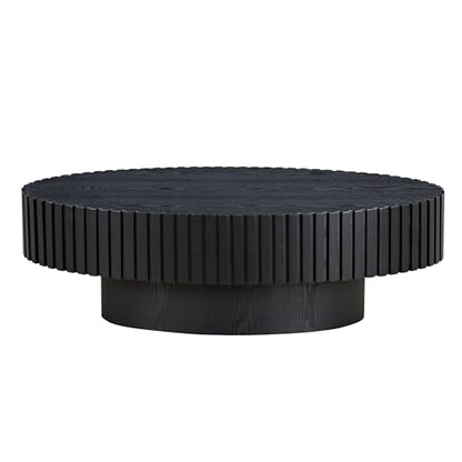 JUSTONE 43.31 Inch Black Oval Coffee Table, Farmhouse Wood Farmhouse Style with Handcrafted Relief & Circle Drum Design for Living Room & Apartments, 43.31x13.78 Inches (Black) - color: 43.3'' Oval - Black