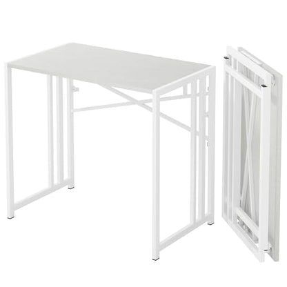 Lutown-Teen Small Folding Desk 35 inch, White | No Assembly Required Narrow Office Desk, Writing Gaming Computer Camping Table for Small Spaces - color: White, size: 35 Inch