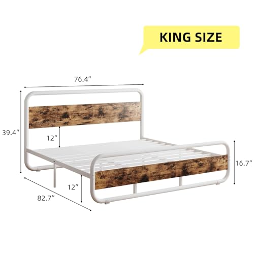 King Size Bed Frame, Wood Headboard and Footboard, LED Lights, White | Metal Platform with Heavy Duty Metal Slats Support/12 in Under-Bed Storage/Noise-Free/No Box Spring Needed/Easy Assembly - color: White, size: King (U.S. Standard)