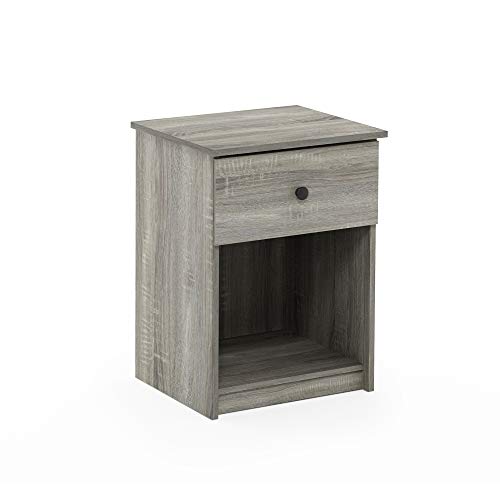 Furinno Tidur Nightstand, 1-Pack, French Oak Grey | Knob Handle, with Storage Shelf, Bedside Table, End Table, Side Table, for Bedroom, Closet, Dorm - color: French Oak Grey, style: 1-Pack Knob
