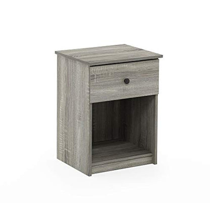Furinno Tidur Nightstand, 1-Pack, French Oak Grey | Knob Handle, with Storage Shelf, Bedside Table, End Table, Side Table, for Bedroom, Closet, Dorm - color: French Oak Grey, style: 1-Pack Knob