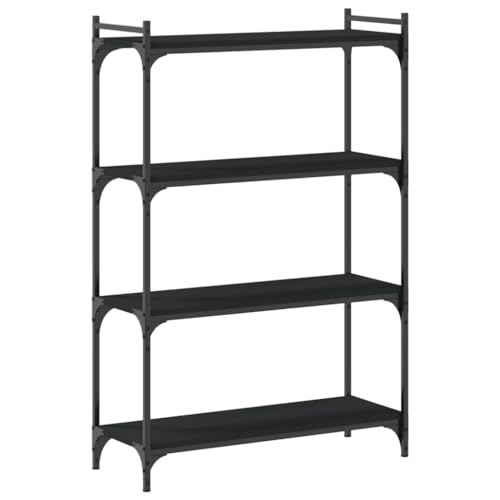 4-Tier Industrial Black Bookcase 31.5×11.8×47.2 in Engineered Wood & Metal Frame Small Shelf Stand Adjustable Feet for Living Room Office Bedroom - color: Black-e, size: Medium