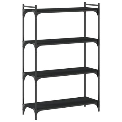 4-Tier Industrial Black Bookcase 31.5×11.8×47.2 in Engineered Wood & Metal Frame Small Shelf Stand Adjustable Feet for Living Room Office Bedroom - color: Black-e, size: Medium