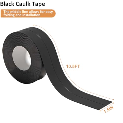Black Caulk Tape Waterproof Self Adhesive Peel & Stick Sealing Strip for Kitchen Countertop Sink Backsplash Bathtub Floor Toilet Vinyl Tile Bathroom Decor, Better Than Silicone Sealant Caulking Tube - style: Black-1.5IN-10.5FT