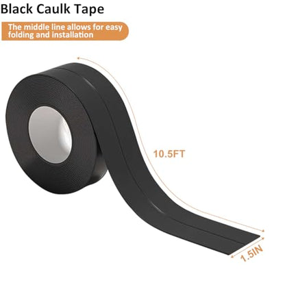 Black Caulk Tape Waterproof Self Adhesive Peel & Stick Sealing Strip for Kitchen Countertop Sink Backsplash Bathtub Floor Toilet Vinyl Tile Bathroom Decor, Better Than Silicone Sealant Caulking Tube - style: Black-1.5IN-10.5FT