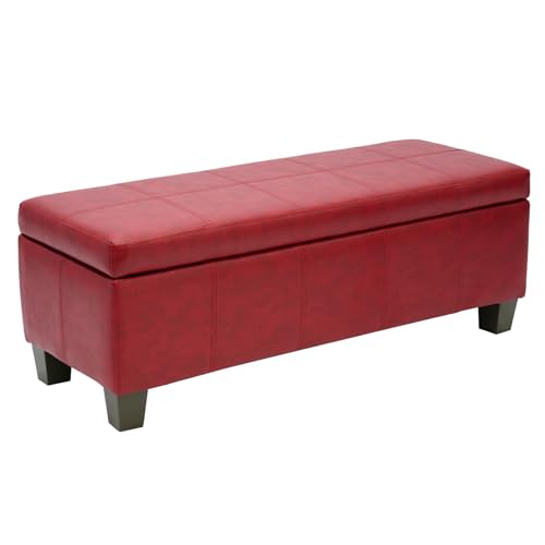 41" Storage Ottoman, Storage Bench with Safety Hinge, Upholstered Synthetic Leather Ottoman Bench for Bedroom, Living Room, Entryway, Hallway, Foot Rest, Support 500lbs - color: Red, size: 41 inch