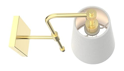 Swing Arm Wall Lamps Set of 2, Fabric Linen Shade, Hardwired Wall Mounted Light Fixture for Bedside, Living Room, Bathroom, Versatile Home Decor (Brushed Gold)
