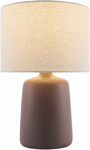 BoutiqueRugs Chiquimula Contemporary Geometric Ceramic Bedside Table Lamp for Bedroom Nightstand - Modern End Side Lighting for Living Room - Shade Linen - Cream, Navy - 15" H