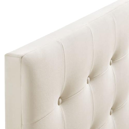 Modway Emily Full Size Performance Velvet Headboard in Alabaster - Stain-Resistant Velvet Upholstery with Button Tufting and 7 Adjustable Height Positions - color: Alabaster, size: Full