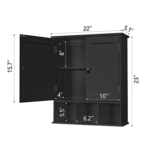 TaoHFE Black Medicine Cabinet Bathroom Over the Toilet Storage Cabinet | Wall Medicine Cabinet Organizer with 2 Door Adjustable Shelves, Wooden Modern Bathroom Shelves Wall Mounted Laundry Room - color: Black
