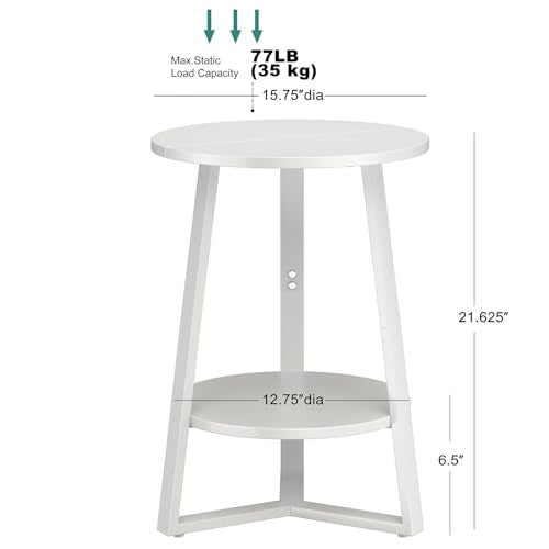 sthmec Small Round End Table, 2 Tier Side Table with Storage Shlef,Coffee Table Wooden Tabletop & Metal Frame,Round Accent Table Small Nightstands Couch Tables for Bedroom,Livingroom,White - color: White