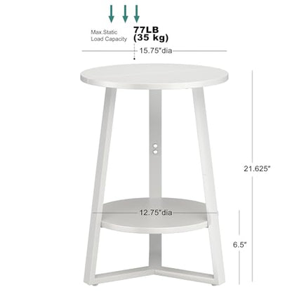 sthmec Small Round End Table, 2 Tier Side Table with Storage Shlef,Coffee Table Wooden Tabletop & Metal Frame,Round Accent Table Small Nightstands Couch Tables for Bedroom,Livingroom,White - color: White