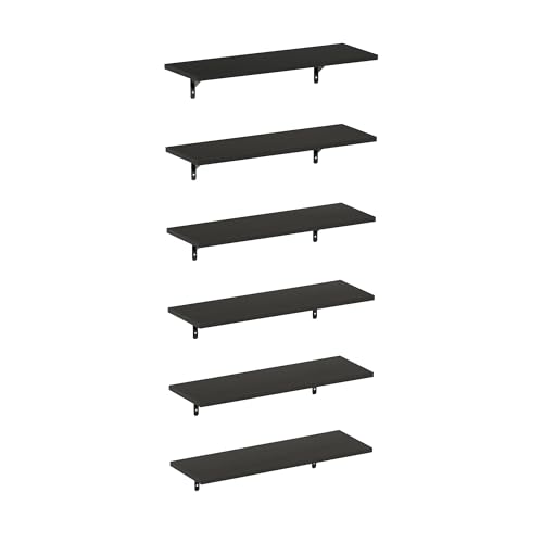 Furinno Rossi Floating Shelves for Wall Set of 6, 23-Inch Wall Shelf, Floating Shelf, Wall Mounted Shelves, for Bathroom, Bedroom, Living Room, Espresso - color: Espresso
