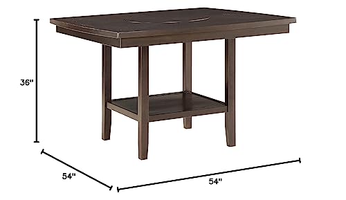 Lexicon Baronscourt 54" Square Counter Height Table for 8, Mindy Veneer Wood Dining Table with Lower Storage Shelf and Built-in Lazy Susan, for Dining Room/Kitchen, Dark Brown - color: Dark Brown, style: Dining Table Only