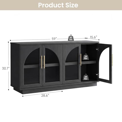 Fatmok 30.7" Tall Modern TV Stand with Arched Glass Doors,Grey Black Oak | Set of 2,Detachable Gold Handles,Adjustable Shelves,FSC Wood,Media Console Cabinet,Entertainment Center for Living Room - color: Bb-black Grey