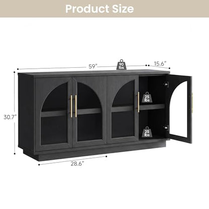 Fatmok 30.7" Tall Modern TV Stand with Arched Glass Doors,Grey Black Oak | Set of 2,Detachable Gold Handles,Adjustable Shelves,FSC Wood,Media Console Cabinet,Entertainment Center for Living Room - color: Bb-black Grey