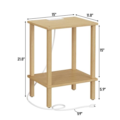 TUTOTAK End Table with Charging Station, Side Table Set of 2, Nightstand | 2-Tier Storage Shelf, Bedside Table with USB Ports, Sofa Table for Small Space, Livingroom, Bedroom Natural TB01BN041 - color: Natural