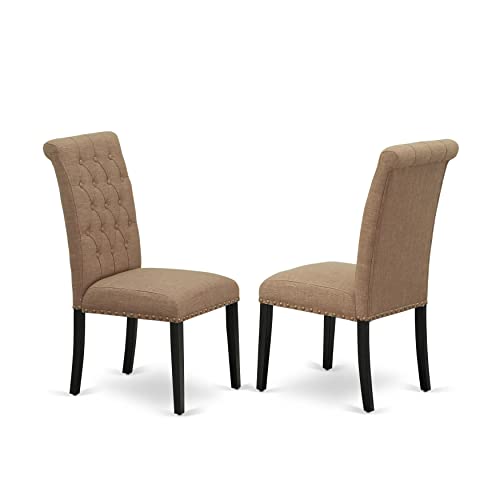 East West Furniture DLBR3-BLK-17 3 Piece Dining Room Furniture Set Contains a Round Dining Table with Dropleaf and 2 Light Sable Linen Fabric Upholstered Chairs, 42x42 Inch, Black - color: Dlbr3-blk-17