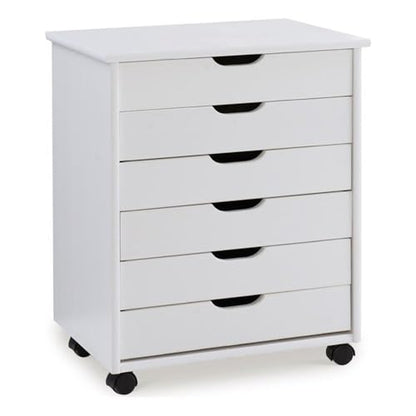 Linon Callie Multipurpose Six Drawer Dresser Wide Wood Rolling File Cabinet Storage Cart in White Wash