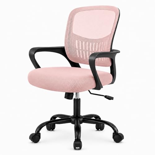 Ergonomic Office Chair, Home Office Desk Chair, Game Chair with Lumbar Support, Breathable Mesh Chairs, Swivel Desk Chairs for Computer, Home, Office, 360° Swivel (Pink) - color: Pink With Fixed Armrest