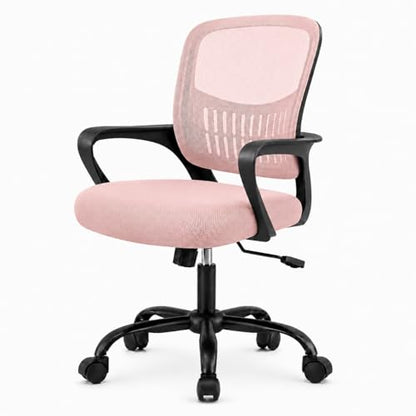 Ergonomic Office Chair, Home Office Desk Chair, Game Chair with Lumbar Support, Breathable Mesh Chairs, Swivel Desk Chairs for Computer, Home, Office, 360° Swivel (Pink) - color: Pink With Fixed Armrest