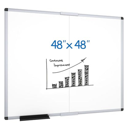 VIZ-PRO Large Magnetic Dry Erase Whiteboard, 48 x 48 Inches, Foldable | Silver Aluminum Frame, 4' x 4' Wall-Mounted White Board with Marker Tray for School Office and Home - size: 48"W x 48"H