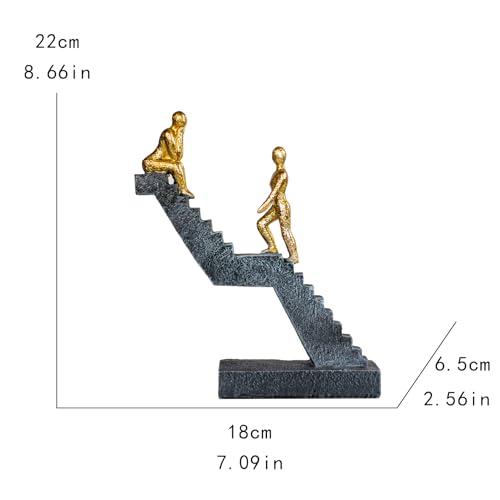 Modern Staircase Sculpture, Gold Figures on Black Steps - color: ‌"dual Gold"‌