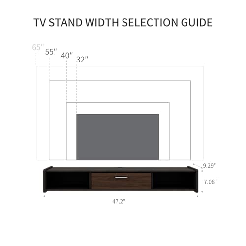 47'' Floating TV Stand,Wall Mounted TV Console,Walnut | Floating TV Cabinet, Under TV Shelf for Bedroom Living Room - color: Walnut, size: 47 IN