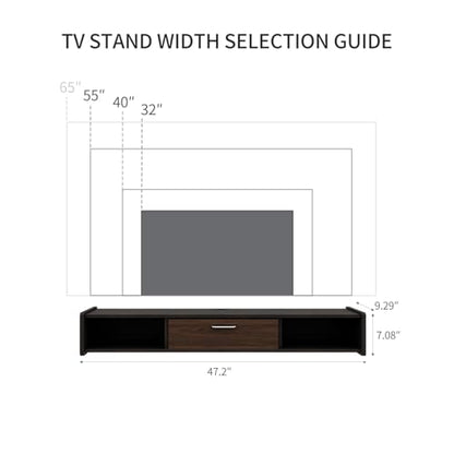 47'' Floating TV Stand,Wall Mounted TV Console,Walnut | Floating TV Cabinet, Under TV Shelf for Bedroom Living Room - color: Walnut, size: 47 IN