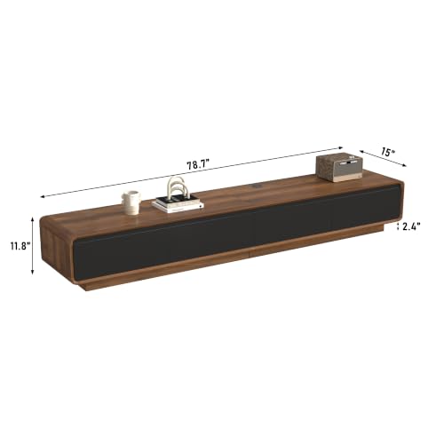 chartustriable 78.7" Minimalist Floating TV Stand for TVs up to 85 Inches, Modern Wall Mounted Media Console with 2 Drawers, Entertainment Center for Living Room, Walnut and Black - color: Walnut and Black, size: 78.7 Inch
