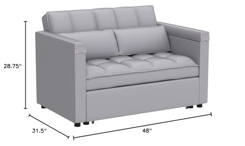 Convertible Sofa Bed,3-in-1 Multi-Functional Velvet Sleeper Couch Pull-Out 48'' Loveseat Bed Chaise Lounge with Adjustable Backrest and Pillows,Hidden Side Table for Living Room,Small Space Grey - color: 3-in-1 Grey Velvet 2 Seater