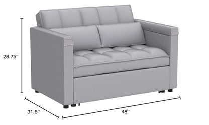 Convertible Sofa Bed,3-in-1 Multi-Functional Velvet Sleeper Couch Pull-Out 48'' Loveseat Bed Chaise Lounge with Adjustable Backrest and Pillows,Hidden Side Table for Living Room,Small Space Grey - color: 3-in-1 Grey Velvet 2 Seater