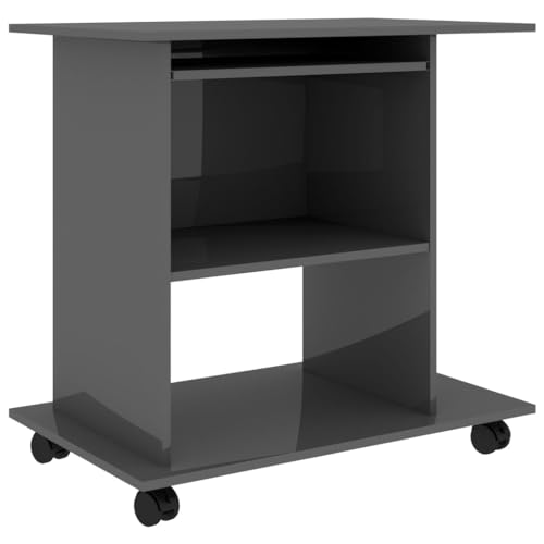 Mobile Computer Desk with Keyboard Tray, Grey Engineered Wood | Compact writing and study table fits small space home offices, featuring lockable caster wheels for easy movement. - color: Grey-a, size: Compact