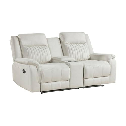 Lexicon 75" W Manual Double Reclining Loveseat with Center Console, Beige | Polished Microfiber Manual Wall Hugger Loveseat Recliner, Cup Holders, for Living Room, Tool Free Assembly - color: Beige, size: Reclining Loveseat