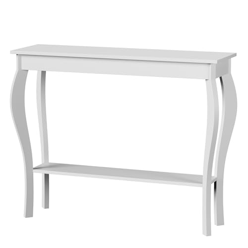 ChooChoo 39" Narrow Entryway Table with Storage Shelf, White | Console Table with Curved Legs, Chic Accent Sofa Table with Shelves for Entryway, Living Room, Hallway - color: White
