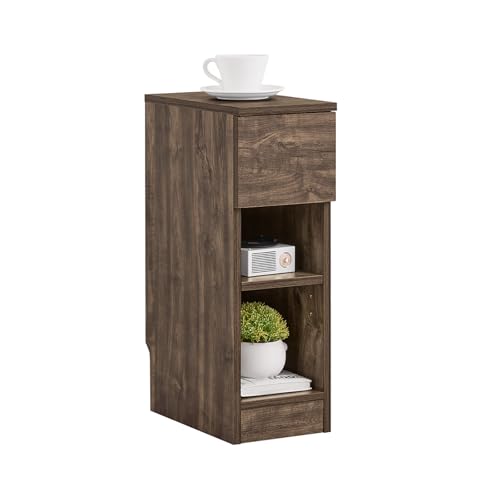 SoBuy Narrow Nightstand with Drawer for Bedroom, Dorm | Slim Bedside Tables with Drawers Suitable for Small Space, Small Side Tables Bedroom for Easy Assemble (Brown) - color: Brown