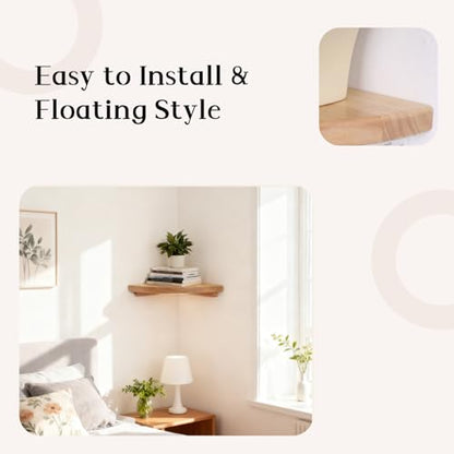 Natural Wood Corner Floating Shelf, 10" Wall-Mounted Corner Shelf for Bedroom, Bathroom & Living Room, Decorative & Functional Corner Shelf Wall