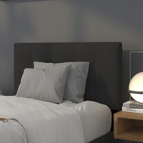 EMMA + OLIVER Size Headboard in Black Twin Quilted Tufted Headboard | Adjustable Bed Rail Slots, Fabric Upholstered - color: Black, size: Twin